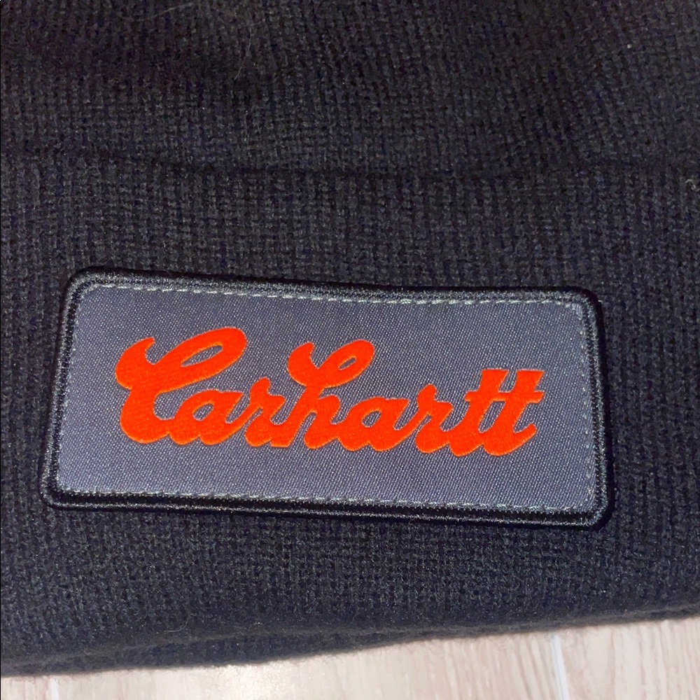 Carhartt Black Knit Hat with Red Logo - Picture 2 of 4